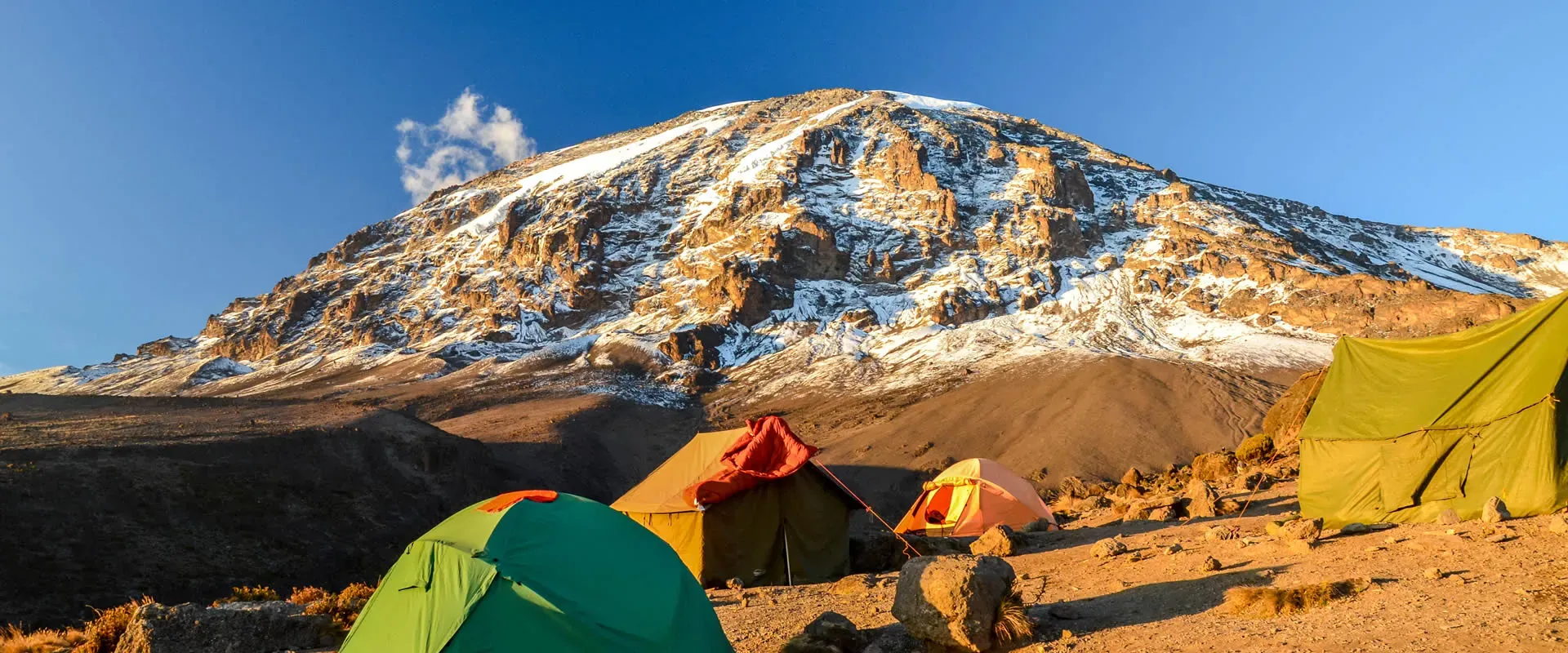 Climbing tents at a high camp below the summit of Kilimanjaro